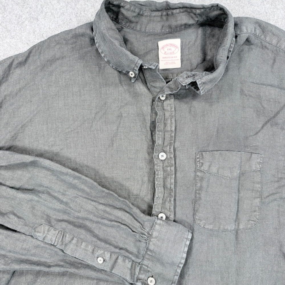 Brooks Brothers Madison Fit 100% Linen Shirt XXL Charcoal Gray Long Sleeve